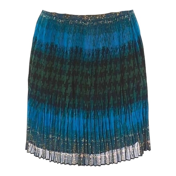 Madewell Broadway & Broome Pleated Watercolor Plisse Teal Mini Skirt Size 4 - Picture 1 of 7